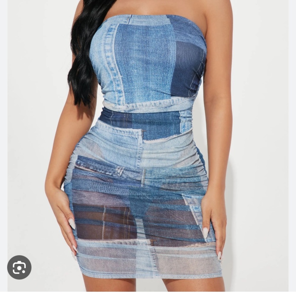Denim Patchwork Strapless Dress